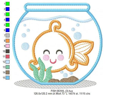 Golden fish embroidery designs - Aquarium embroidery design machine embroidery pattern - pet embroidery file - golden fish applique fishbowl Marcia Embroidery
