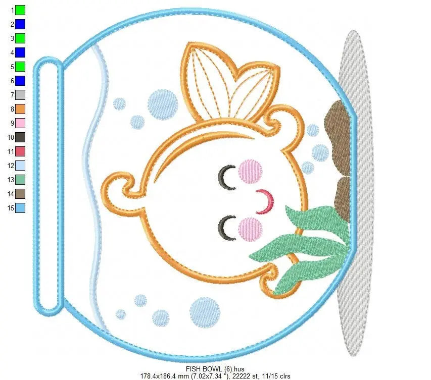 Golden fish embroidery designs - Aquarium embroidery design machine embroidery pattern - pet embroidery file - golden fish applique fishbowl Marcia Embroidery