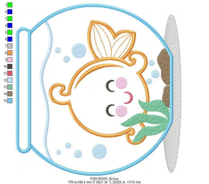 Golden fish embroidery designs - Aquarium embroidery design machine embroidery pattern - pet embroidery file - golden fish applique fishbowl Marcia Embroidery