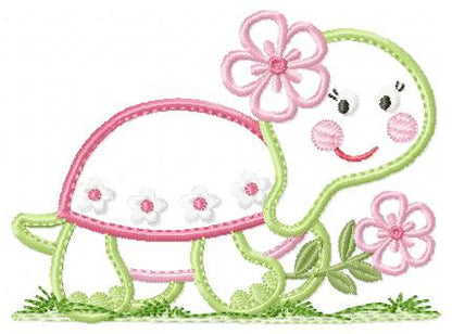 Turtle embroidery design - Animal embroidery designs machine embroidery pattern - Baby girl embroidery file - Female turtle applique design