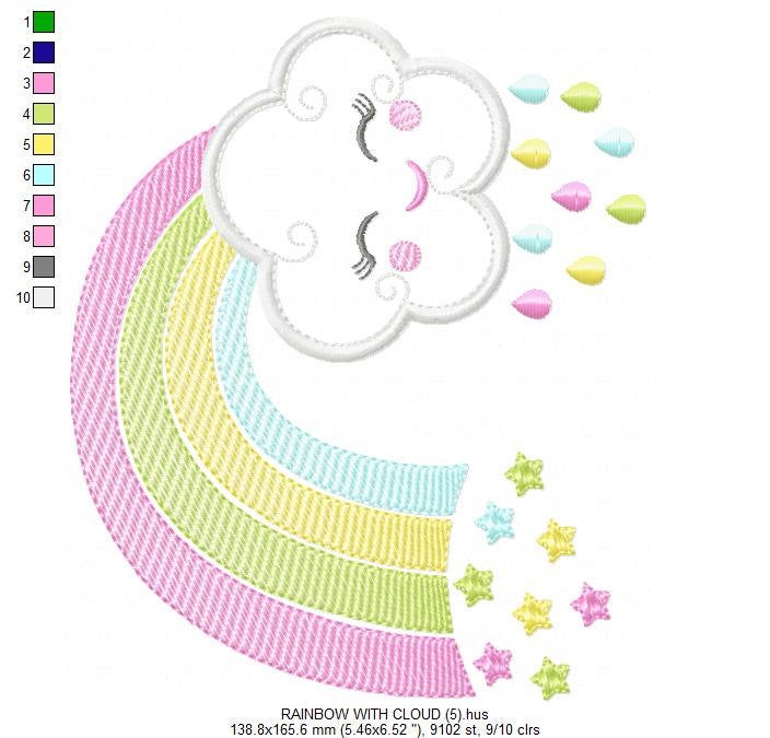 Cloud embroidery design - Rainbow embroidery design machine embroidery patterns - Baby girl embroidery file - rainbow sky stars embroidery
