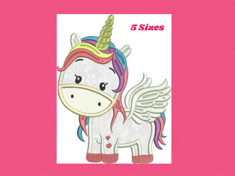 Unicorn with wings embroidery designs - Unicorn applique machine embroidery pattern - Baby girl file - Magical unicorn Instant download pes