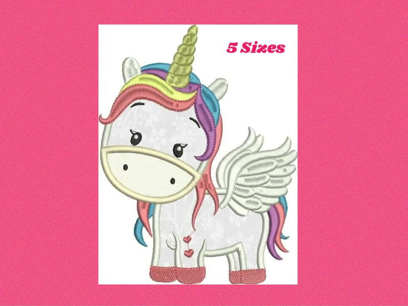 Unicorn with wings embroidery designs - Unicorn applique machine embroidery pattern - Baby girl file - Magical unicorn Instant download pes