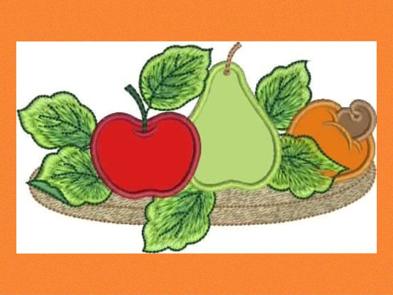 Fruit Basket embroidery designs - Kitchen Towel machine embroidery pattern - Fruit applique file - Apple Pear and Cashew - Instant download