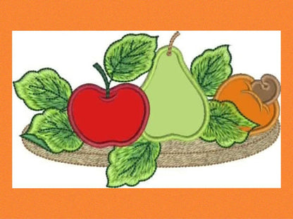 Fruit Basket embroidery designs - Kitchen Towel machine embroidery pattern - Fruit applique file - Apple Pear and Cashew - Instant download