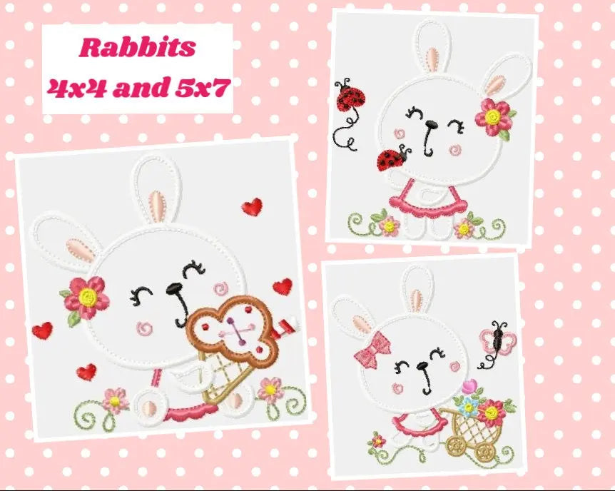 Bunny embroidery designs set - Rabbit applique embroidery design machine embroidery pattern - Girl embroidery - instant digital download pes Marcia Embroidery