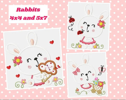 Bunny embroidery designs set - Rabbit applique embroidery design machine embroidery pattern - Girl embroidery - instant digital download pes Marcia Embroidery