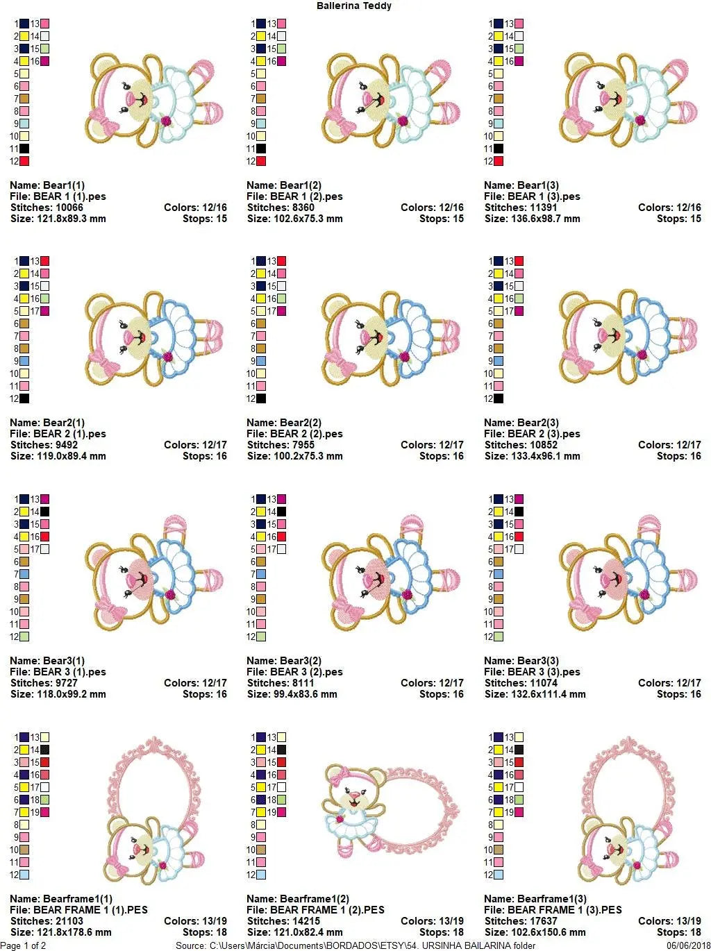 Bear embroidery designs - Ballerina embroidery design machine embroidery pattern - Baby girl embroidery file - Ballerina applique design pes Marcia Embroidery