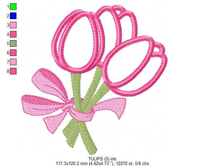 Flowers embroidery designs - Tulip Bouquet Applique machine embroidery pattern - Kitchen Towel Floral file - Instant digital download pes