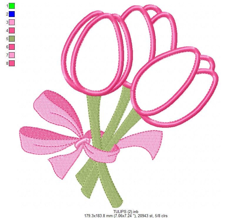 Flowers embroidery designs - Tulip Bouquet Applique machine embroidery pattern - Kitchen Towel Floral file - Instant digital download pes