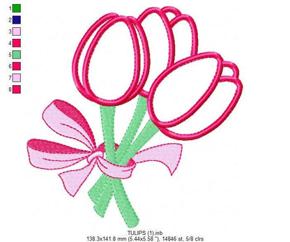 Flowers embroidery designs - Tulip Bouquet Applique machine embroidery pattern - Kitchen Towel Floral file - Instant digital download pes