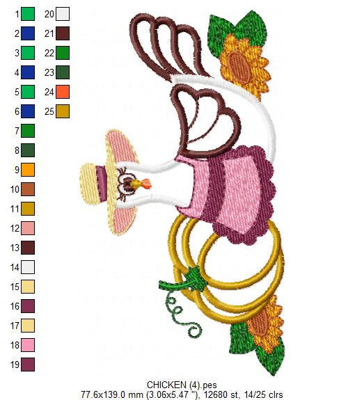 Chicken applique embroidery designs - Pumpkin machine embroidery pattern - Kitchen Towel file - Instant digital download pes jef dst hus