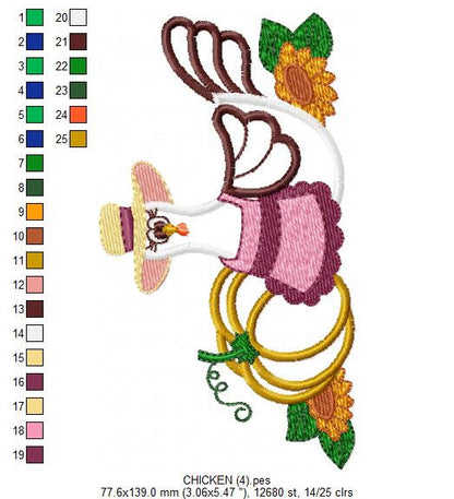 Chicken applique embroidery designs - Pumpkin machine embroidery pattern - Kitchen Towel file - Instant digital download pes jef dst hus