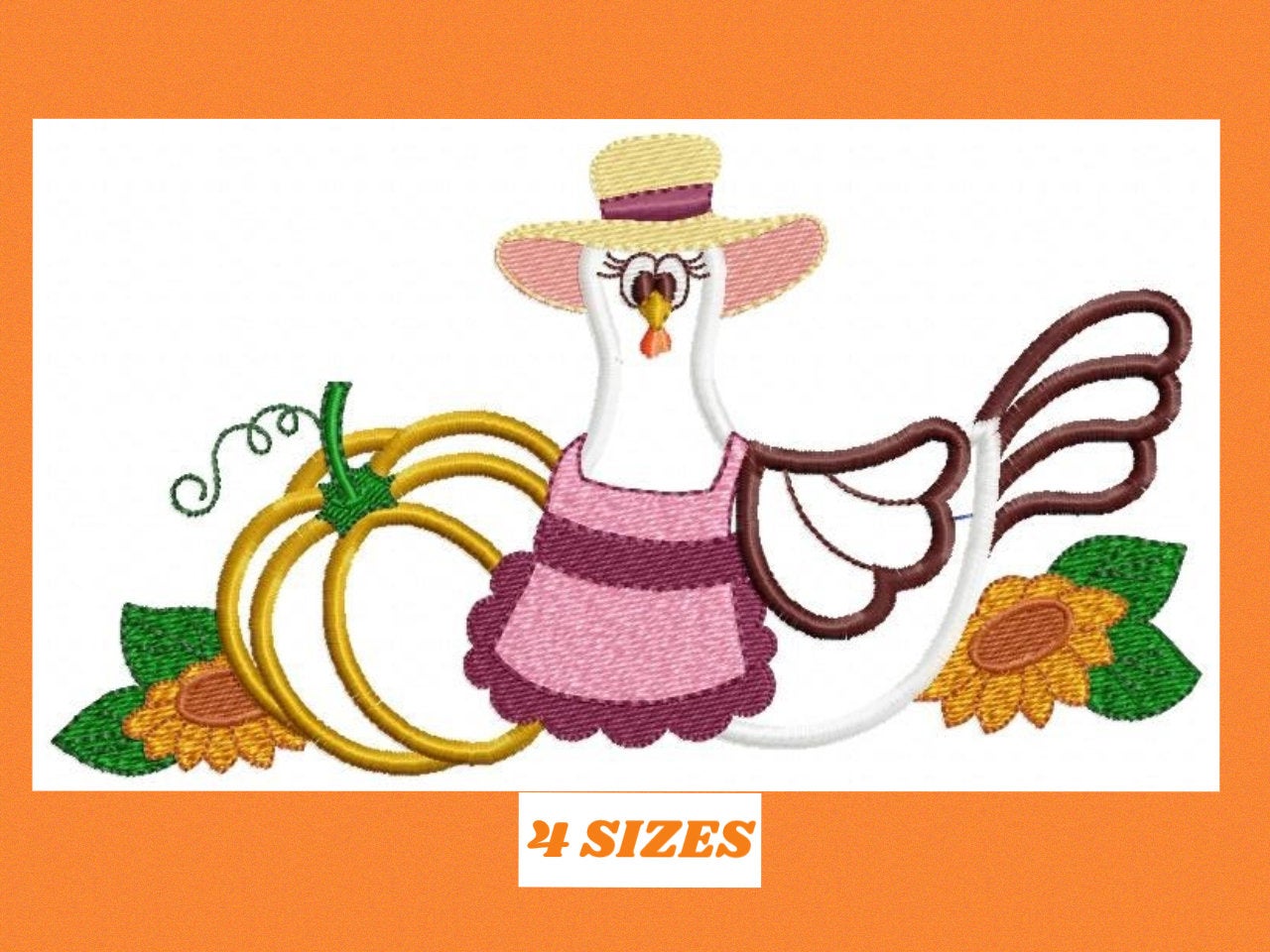 Chicken applique embroidery designs - Pumpkin machine embroidery pattern - Kitchen Towel file - Instant digital download pes jef dst hus