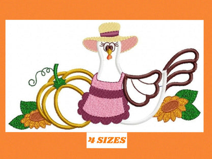 Chicken applique embroidery designs - Pumpkin machine embroidery pattern - Kitchen Towel file - Instant digital download pes jef dst hus