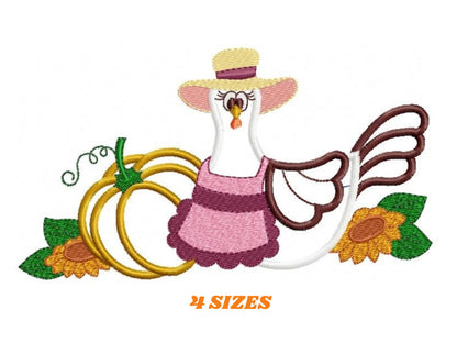 Chicken applique embroidery designs - Pumpkin machine embroidery pattern - Kitchen Towel file - Instant digital download pes jef dst hus