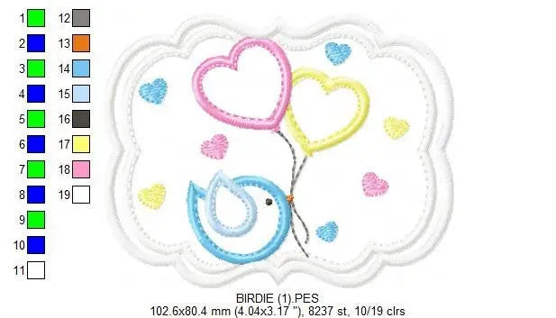 Bird embroidery designs - Newborn embroidery design machine embroidery pattern - instant download - Bird applique design girl embroidery Marcia Embroidery