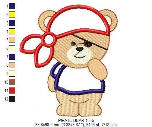 Pirate Bear embroidery designs - Pirate embroidery design machine embroidery pattern - sailor bear applique design - Nautical embroidery - Instant download Marcia Embroidery
