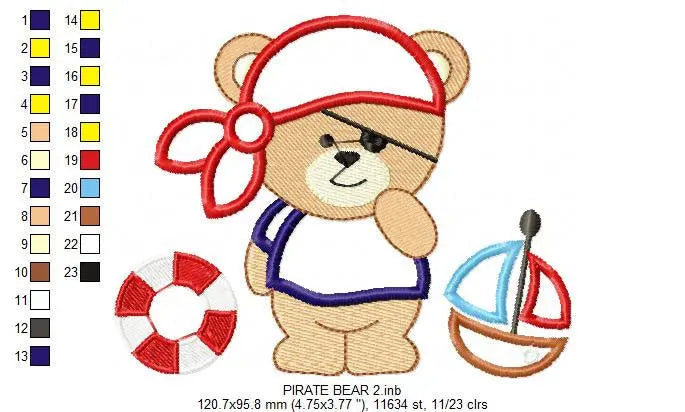Pirate Bear embroidery designs - Pirate embroidery design machine embroidery pattern - sailor bear applique design - Nautical embroidery - Instant download Marcia Embroidery