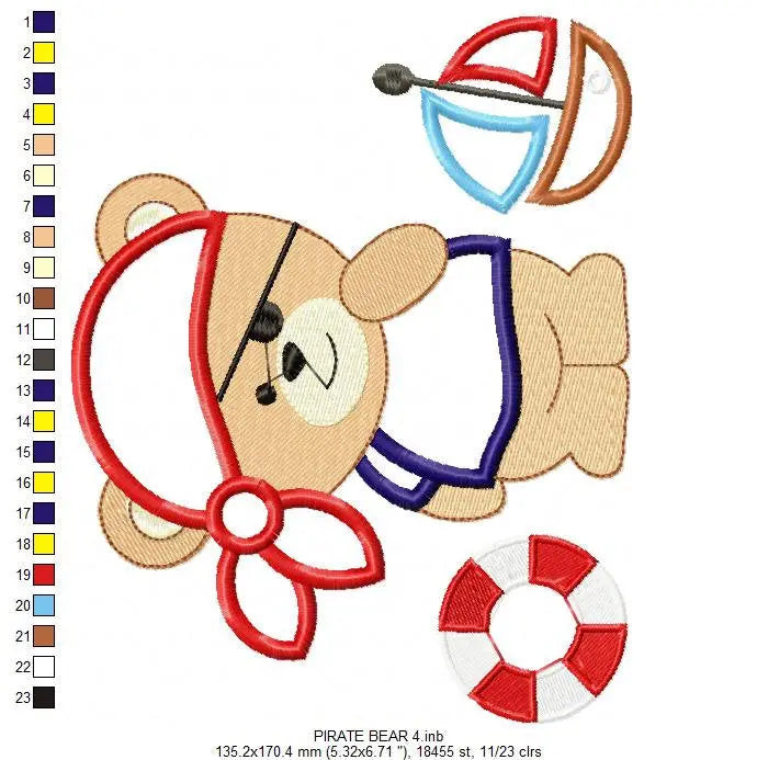 Pirate Bear embroidery designs - Pirate embroidery design machine embroidery pattern - sailor bear applique design - Nautical embroidery - Instant download Marcia Embroidery