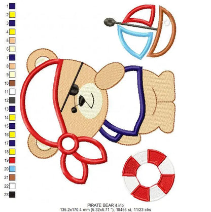 Pirate Bear embroidery designs - Pirate embroidery design machine embroidery pattern - sailor bear applique design - Nautical embroidery - Instant download Marcia Embroidery