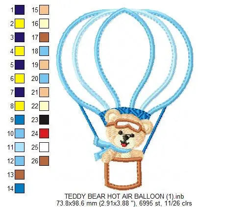 Bear embroidery designs - Hot air balloon embroidery design machine embroidery pattern - Teddy bear embroidery file - bear applique design Marcia Embroidery