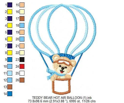 Bear embroidery designs - Hot air balloon embroidery design machine embroidery pattern - Teddy bear embroidery file - bear applique design Marcia Embroidery
