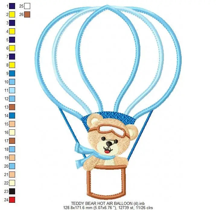 Bear embroidery designs - Hot air balloon embroidery design machine embroidery pattern - Teddy bear embroidery file - bear applique design Marcia Embroidery