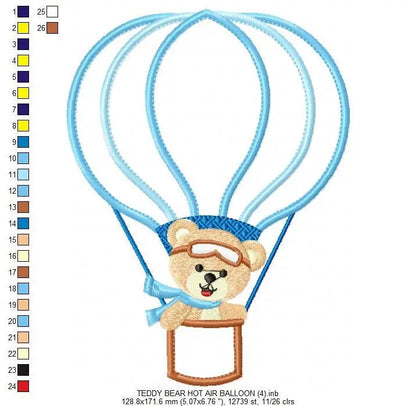 Bear embroidery designs - Hot air balloon embroidery design machine embroidery pattern - Teddy bear embroidery file - bear applique design Marcia Embroidery