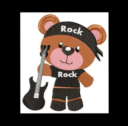 Rock Bear embroidery designs - Rock embroidery design machine embroidery pattern - bear design - Teddy embroidery guitar rock band design Marcia Embroidery