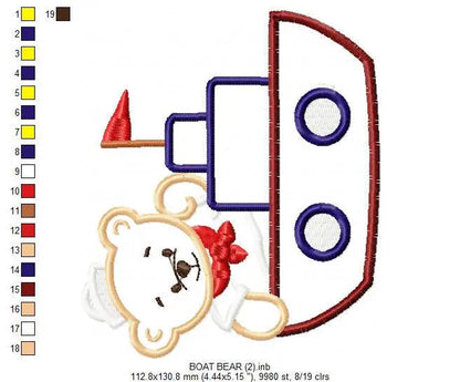 Bear embroidery designs - Sailor embroidery design machine embroidery pattern - sailor bear applique design - Teddy embroidery nautical boat Marcia Embroidery