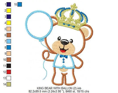 Bear embroidery designs - Teddy embroidery design machine embroidery pattern - King bear applique design - Baby boy embroidery file balloon Marcia Embroidery