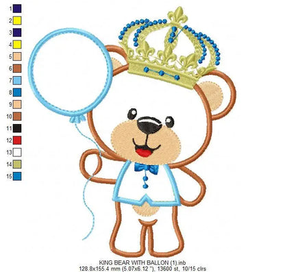 Bear embroidery designs - Teddy embroidery design machine embroidery pattern - King bear applique design - Baby boy embroidery file balloon Marcia Embroidery