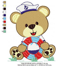 Cargar imagen en el visor de la galería, Bear embroidery designs - Teddy embroidery design machine embroidery pattern - Sailor bear embroidery file - Nautical boat instant download
