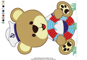 Bear embroidery designs - Teddy embroidery design machine embroidery pattern - Sailor bear embroidery file - Nautical boat instant download