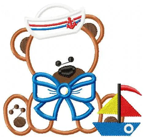 Sailor Bear embroidery designs - Nautical Teddy with boat machine embroidery pattern - Bear applique design - Instant download pes jef dst Marcia Embroidery