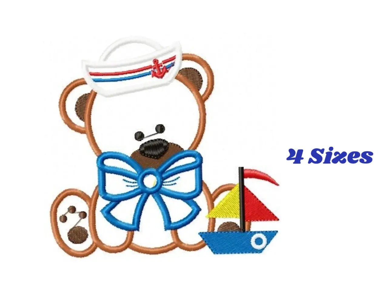 Sailor Bear embroidery designs - Nautical Teddy with boat machine embroidery pattern - Bear applique design - Instant download pes jef dst Marcia Embroidery