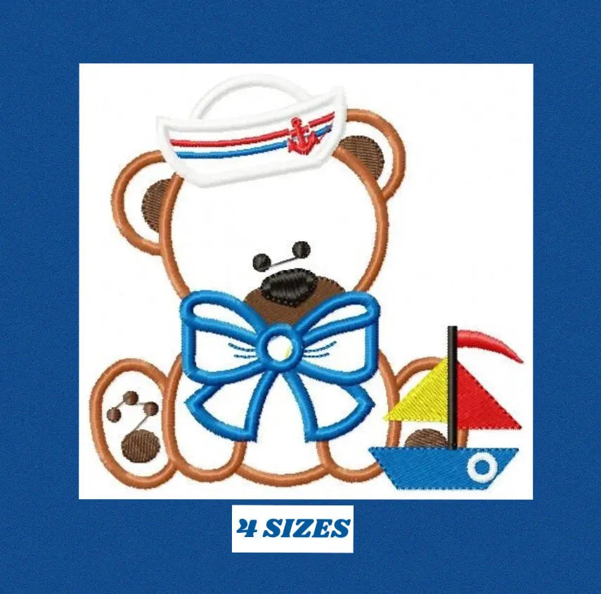 Sailor Bear embroidery designs - Nautical Teddy with boat machine embroidery pattern - Bear applique design - Instant download pes jef dst Marcia Embroidery