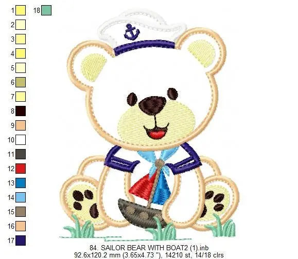 Bear embroidery designs - Teddy embroidery design machine embroidery pattern - Sailor bear embroidery - Bear applique design boy embroidery Marcia Embroidery