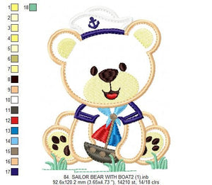 Bear embroidery designs - Teddy embroidery design machine embroidery pattern - Sailor bear embroidery - Bear applique design boy embroidery