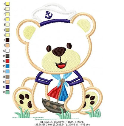 Bear embroidery designs - Teddy embroidery design machine embroidery pattern - Sailor bear embroidery - Bear applique design boy embroidery Marcia Embroidery
