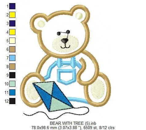 Bear embroidery designs - Teddy embroidery design machine embroidery pattern - male bear embroidery - bear applique design Tree embroidery Marcia Embroidery