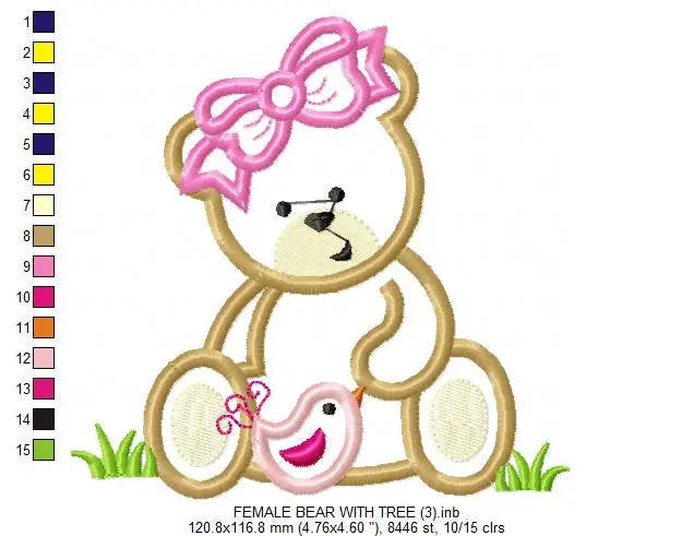 Female Bear embroidery designs - Teddy embroidery design machine embroidery pattern - baby embroidery Bear applique design - newborn layette Marcia Embroidery
