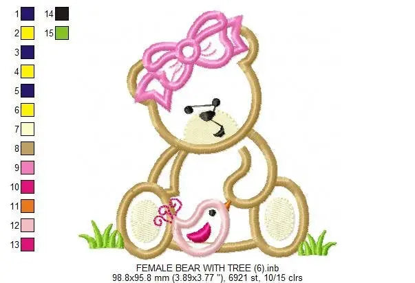 Female Bear embroidery designs - Teddy embroidery design machine embroidery pattern - baby embroidery Bear applique design - newborn layette Marcia Embroidery