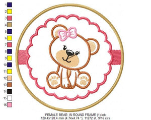 Female Teddy Bear embroidery designs - Tag Bear with Frame embroidery design machine embroidery pattern - Bear applique - instant download