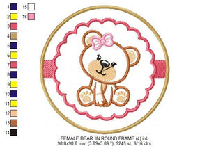 Female Teddy Bear embroidery designs - Tag Bear with Frame embroidery design machine embroidery pattern - Bear applique - instant download