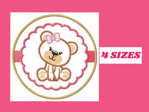 Female Teddy Bear embroidery designs - Tag Bear with Frame embroidery design machine embroidery pattern - Bear applique - instant download