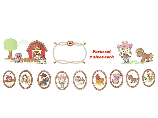 Farm embroidery designs - Cowboy embroidery design machine embroidery pattern - Cowgirl embroidery file - cow horse embroidery barn animals
