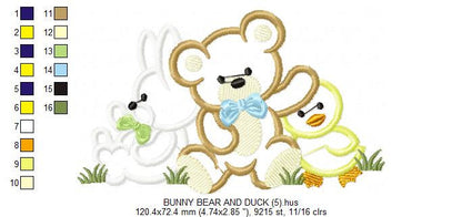 Animals embroidery designs - Bear embroidery design machine embroidery pattern - rabbit embroidery file - duck embroidery applique design