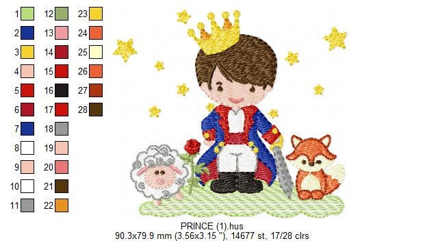 Little Prince embroidery designs - King with crown and animals machine embroidery pattern - Baby boy file fairytale - Instant download pes